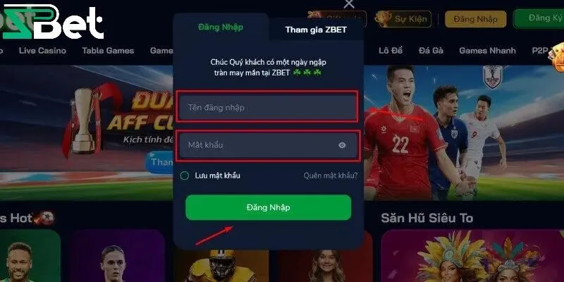 Hướng dẫn đăng nhập trên website tại Zbet